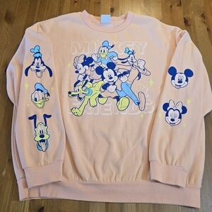 Disney Mickey & Friends Fab 5 Peach/Pink Crew Neck Pullover Sweatshirt Size XL